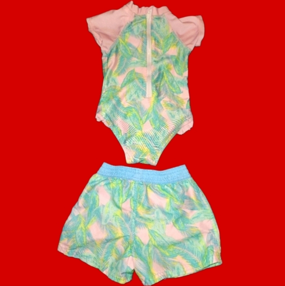 Floatimini Pink and Green Kids Swim Trunks and Top - Picture 3 of 3